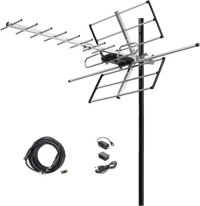 Main image of McDuory Digital Amplified Outdoor HDTV Antenna - 120 Miles Range - Built-in Amplifier - Performance in UHF/VHF - 40 feet RG6 Coax Cable - Tools Free Installation
