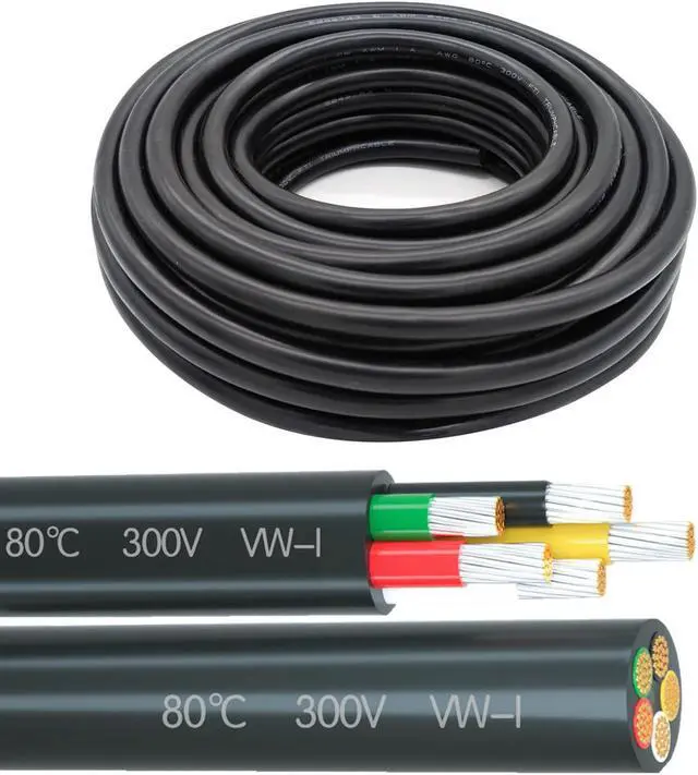 Main image of 16 Gauge 5 Conductor Tinned Copper Electrical Wire Stranded PVC Audio Power Cable Speaker Wire (Red & Black & Yellow & White & Green) 16AWG-5C-80FT