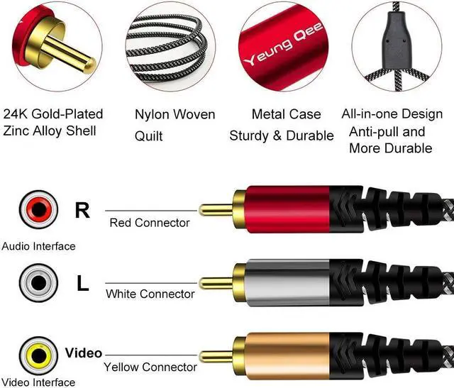 Alt view image 2 of 5 - Audio Video RCA Cable 50 ft,Yeung Qee 3RCA Male to 3RCA Male Composite AV Cable Compatible with Set-Top Box,Speaker,Amplifier,DVD Player and More (50FT/15M)
