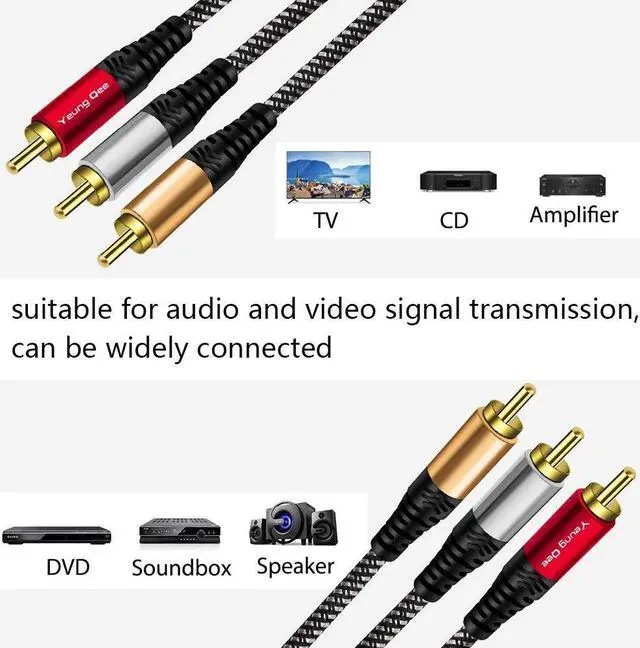 Alt view image 3 of 5 - Audio Video RCA Cable 50 ft,Yeung Qee 3RCA Male to 3RCA Male Composite AV Cable Compatible with Set-Top Box,Speaker,Amplifier,DVD Player and More (50FT/15M)