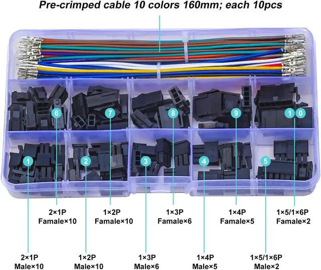 Alt view image 2 of 5 - Yoeruyo Micro-Fit 3.0mm Pitch Connector with Premium 22AWG Pre-Crimped Cables,Compatible with Molex 3.0mm Singlel Row 1/2/3/4/5/6Pin Housing (MX3.0-Single)