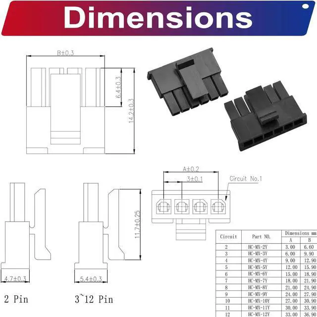 Alt view image 5 of 5 - Yoeruyo Micro-Fit 3.0mm Pitch Connector with Premium 22AWG Pre-Crimped Cables,Compatible with Molex 3.0mm Singlel Row 1/2/3/4/5/6Pin Housing (MX3.0-Single)