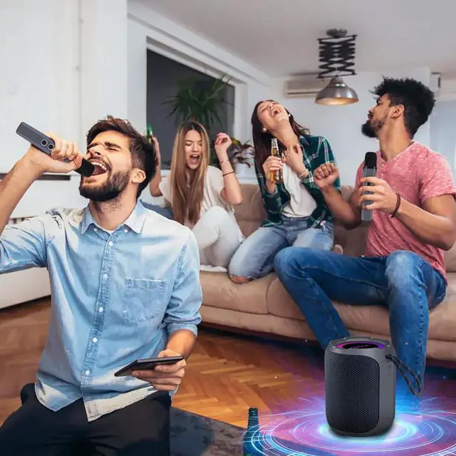 Alt view image 5 of 5 - Karaoke Machine, Portable Bluetooth Karaoke Speaker with 2 Dual Microphone Karaoke IPX7 Waterproof Wireless Speaker with TF Double Pairing Karaoke Machine for Adults Perfect for Outdoor