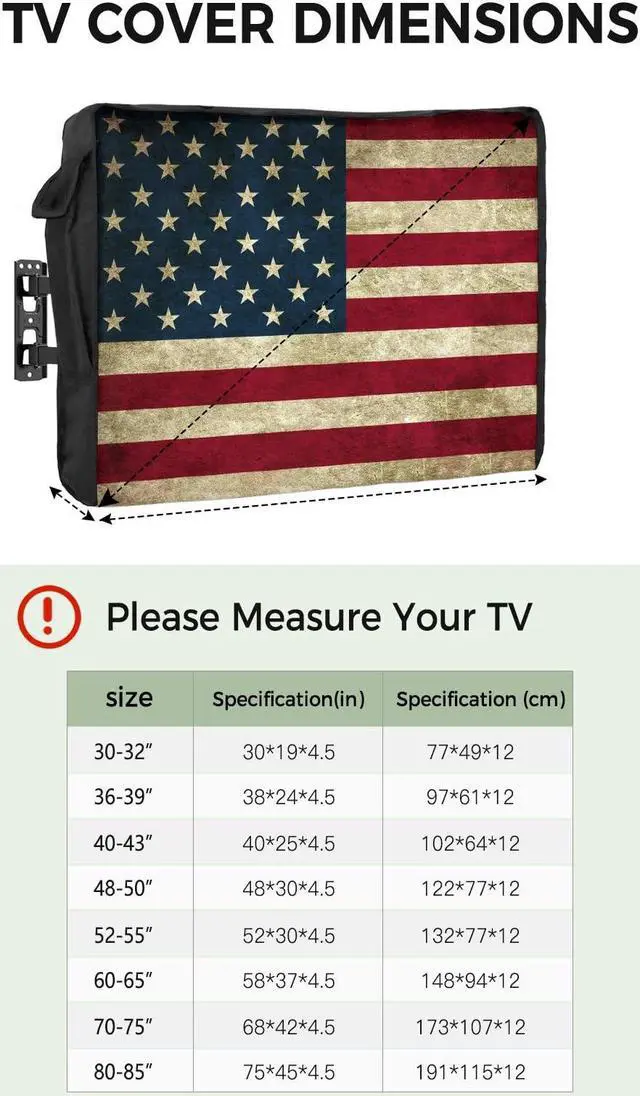 Alt view image 2 of 5 - Yukro Outdoor TV Cover 40 to 43 Inches, American Flag Waterproof and Weatherproof TV Cover with Remote Control Pocket, Flat Screen TV Cover Protector for Outside TV