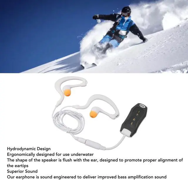 Alt view image 3 of 5 - Swimming MP3 Player, IPX8 8G Memory Swimming Headset Rubber Coated, USB Player with Earphone, for Swimming Diving Running Cycling (Black)