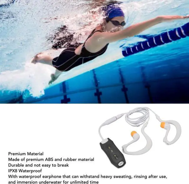 Alt view image 2 of 5 - Swimming MP3 Player, IPX8 8G Memory Swimming Headset Rubber Coated, USB Player with Earphone, for Swimming Diving Running Cycling (Black)