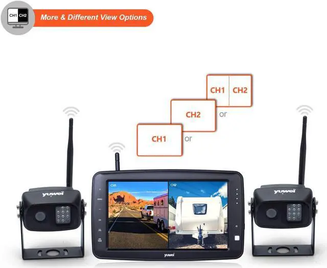 Alt view image 3 of 5 - Wireless Backup Camera System with 7 inch Splitscreen, Waterproof Wireless Rear View Camera with Night Vision, Support add 2nd Wireless Reversing Camera for Trailer, RV, Trucks, Horse-Trailer, etc