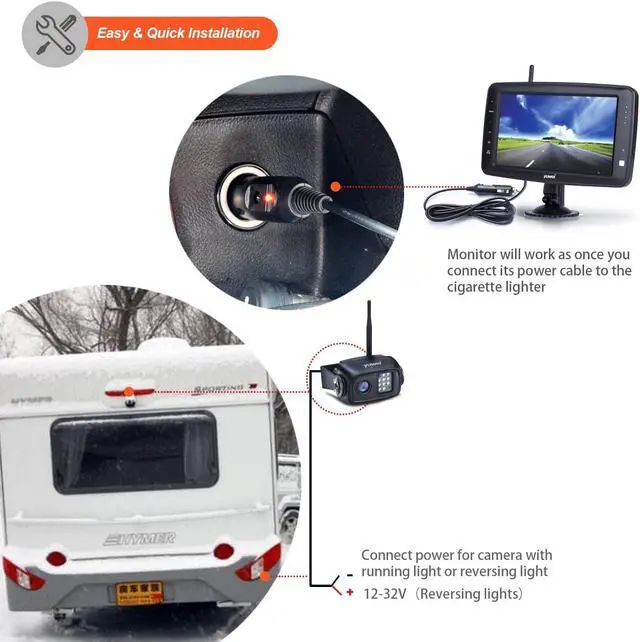 Alt view image 2 of 5 - Wireless Backup Camera System with 7 inch Splitscreen, Waterproof Wireless Rear View Camera with Night Vision, Support add 2nd Wireless Reversing Camera for Trailer, RV, Trucks, Horse-Trailer, etc