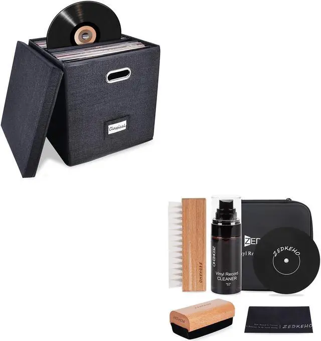 Main image of ZEDKEHO Sturdy Vinyl Record Storage Box and Vinyl Record Cleaning Kit, Gifts for Vinyl Record Lovers, Protect Your Precious Collection