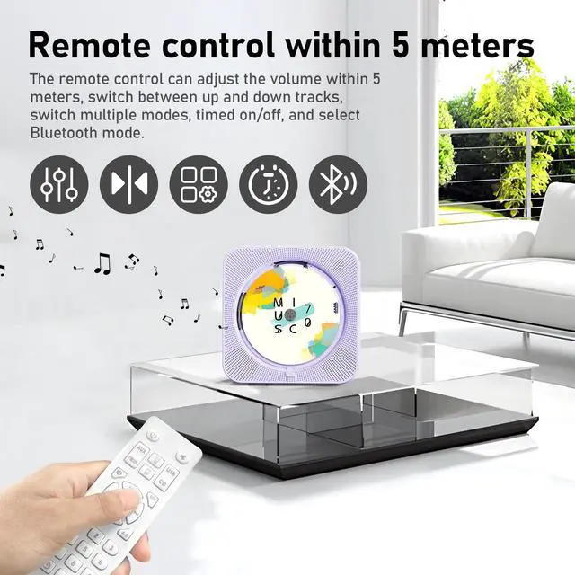 Alt view image 4 of 5 - CD Player Portable Bluetooth 5.1 Desktop CD Player with HiFi Sound Speakers,Remote Control,Dust Cover,LED Display,Boombox FM Radio,USB/AUX for Home,Kids (Purple)