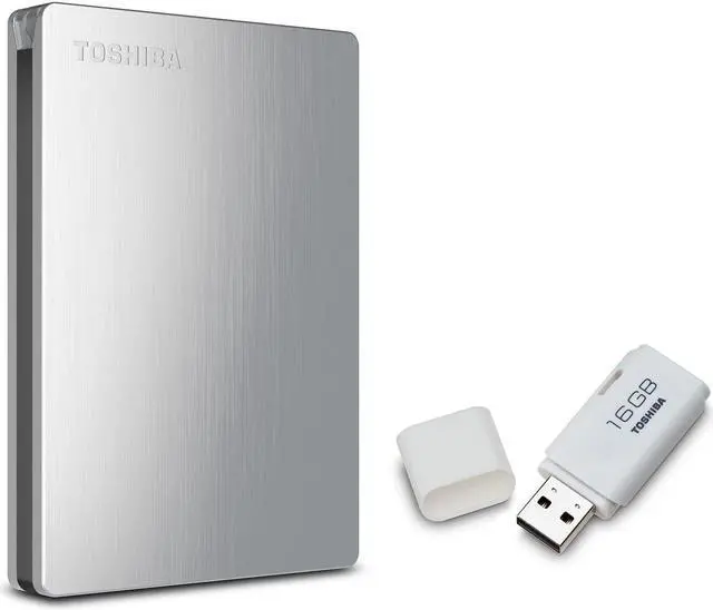 Main image of Toshiba Canvio Slim II 1.0 TB Portable Hard Drive with Bonus 16GB USB Flash Drive - Brushed Aluminum
