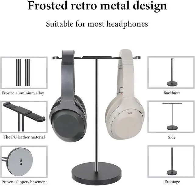 Alt view image 2 of 5 - Geekria Aluminum Alloy Dual Headphones Stand for Over-Ear Headphones, Gaming Headset Holder, Desk Display Hanger with Solid Heavy Base Compatible with Beats, Bose, Sony, AKG, ATH (Black)