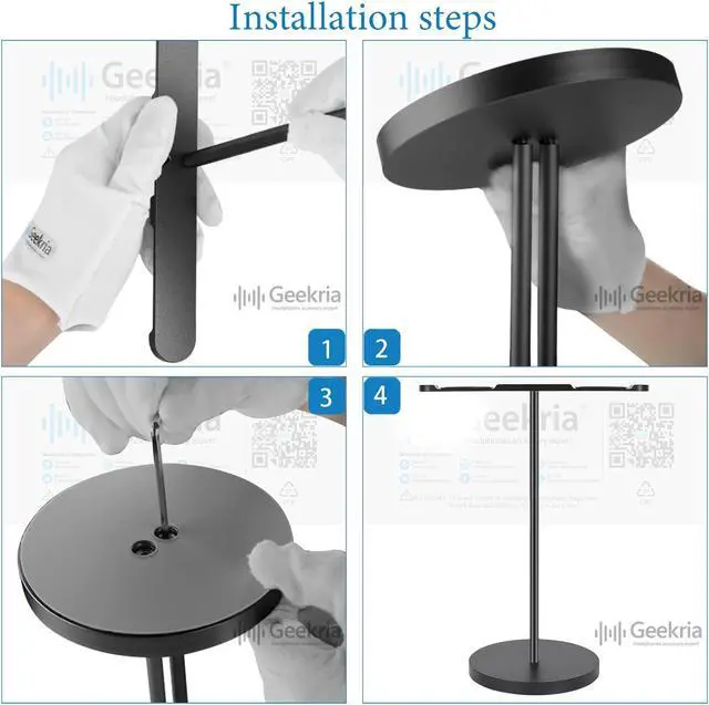 Alt view image 3 of 5 - Geekria Aluminum Alloy Dual Headphones Stand for Over-Ear Headphones, Gaming Headset Holder, Desk Display Hanger with Solid Heavy Base Compatible with Beats, Bose, Sony, AKG, ATH (Black)