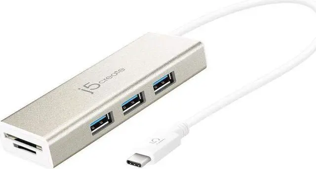Main image of j5create USB 3.1 Type-C Port with SD/Micro SD Card Reader JCH347Adapter Dongle with 3 USB 3.1/3.0/2.0 Ports, for Chromebook/MacBook/and More USB Type C Devices