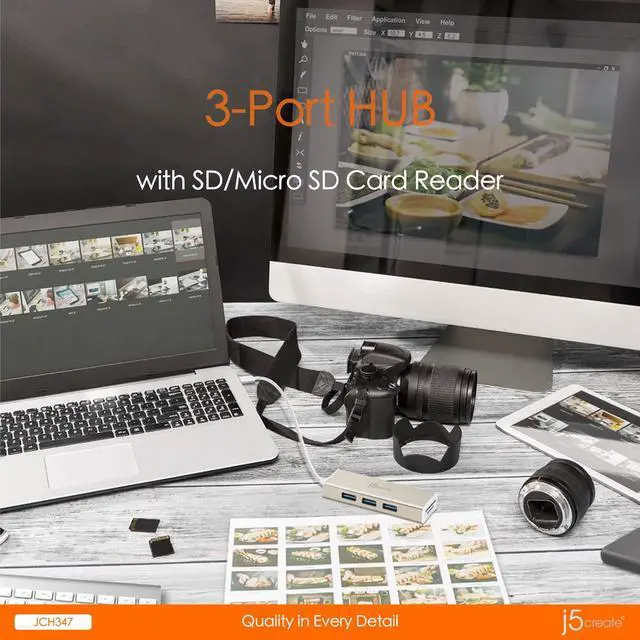 Alt view image 5 of 5 - j5create USB 3.1 Type-C Port with SD/Micro SD Card Reader JCH347Adapter Dongle with 3 USB 3.1/3.0/2.0 Ports, for Chromebook/MacBook/and More USB Type C Devices