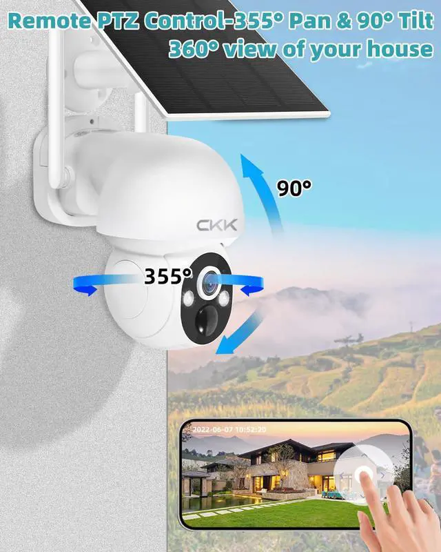 Alt view image 3 of 5 - 4MP PTZ Solar Security Camera Outdoor, 4pcs Wireless Security Camera System with 128GB Card, Pan/Tilt/Zoom, PIR Detection, 2-Way Audio, Audible Flashlight Alarm, IP66 Waterproof, Two Ways of Storage