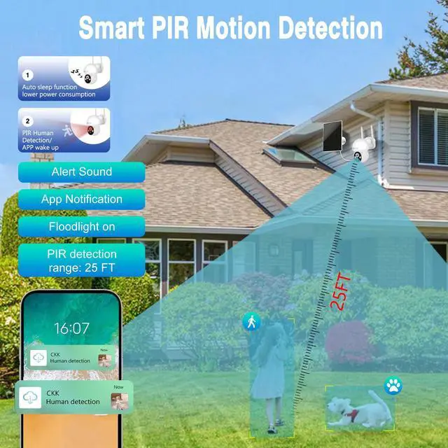Alt view image 4 of 5 - 4MP PTZ Solar Security Camera Outdoor, 4pcs Wireless Security Camera System with 128GB Card, Pan/Tilt/Zoom, PIR Detection, 2-Way Audio, Audible Flashlight Alarm, IP66 Waterproof, Two Ways of Storage