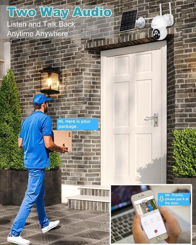 Alt view image 5 of 5 - 4MP PTZ Solar Security Camera Outdoor, 4pcs Wireless Security Camera System with 128GB Card, Pan/Tilt/Zoom, PIR Detection, 2-Way Audio, Audible Flashlight Alarm, IP66 Waterproof, Two Ways of Storage