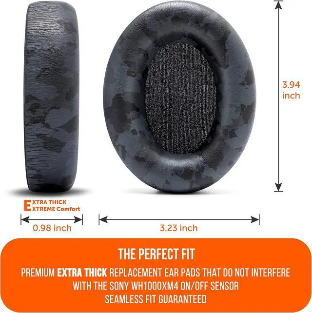 Alt view image 4 of 5 - WC Wicked Cushions Extra Thick Earpads for Sony WH1000XM4 Headphones - Soft PU Leather Cushions, Luxurious Noise Isolating Memory Foam, Added Thickness Without Disabling On/Off Sensor | Black Camo