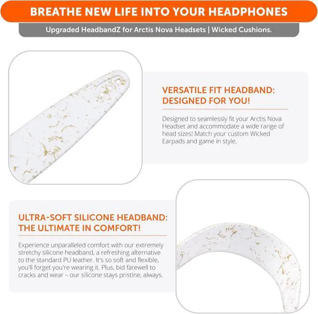 Alt view image 5 of 5 - WC Earpad and Upgraded Silicone Headband Combo for Nova Pro Wireless Headphones | Cooling Gel Earpads & Matching Design Headband for Epic Gaming | Gold Marble