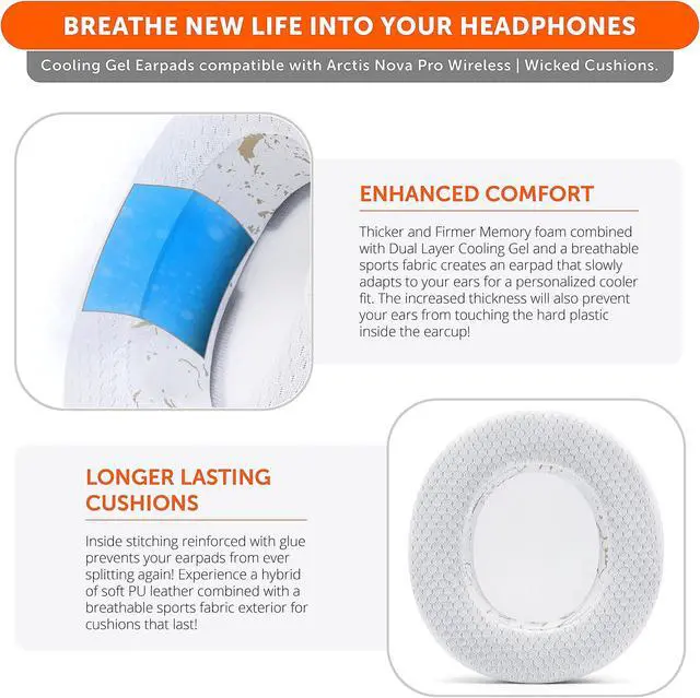 Alt view image 4 of 5 - WC Earpad and Upgraded Silicone Headband Combo for Nova Pro Wireless Headphones | Cooling Gel Earpads & Matching Design Headband for Epic Gaming | Gold Marble