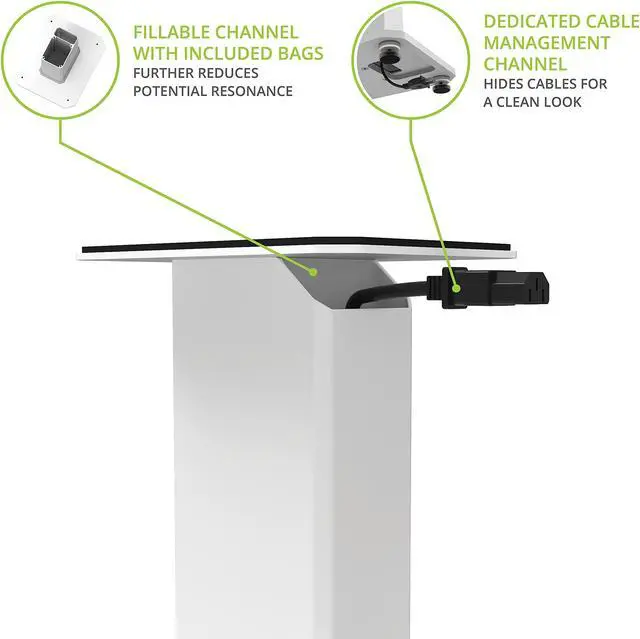 Alt view image 3 of 5 - Kanto SX22 Universal Fillable Speaker Floor Stands for Bookshelf Speakers | 22" Tall | Adjustable Isolation Feet | Dedicated Cable Channel | Fill Bags & Level Incl. | Pair | White