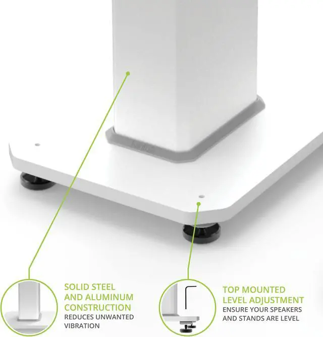 Alt view image 4 of 5 - Kanto SX22 Universal Fillable Speaker Floor Stands for Bookshelf Speakers | 22" Tall | Adjustable Isolation Feet | Dedicated Cable Channel | Fill Bags & Level Incl. | Pair | White