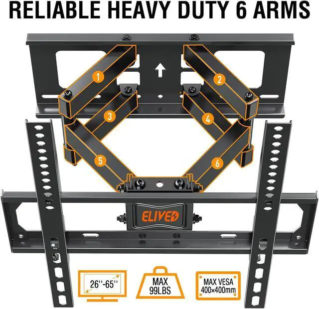 Alt view image 3 of 5 - ELIVED TV Wall Mount Full Motion Premium with Swivel and Tilt for Most 26-65 Inch YD3007 Universal Table Top TV Stand for Most 27 to 55 inch YD1014