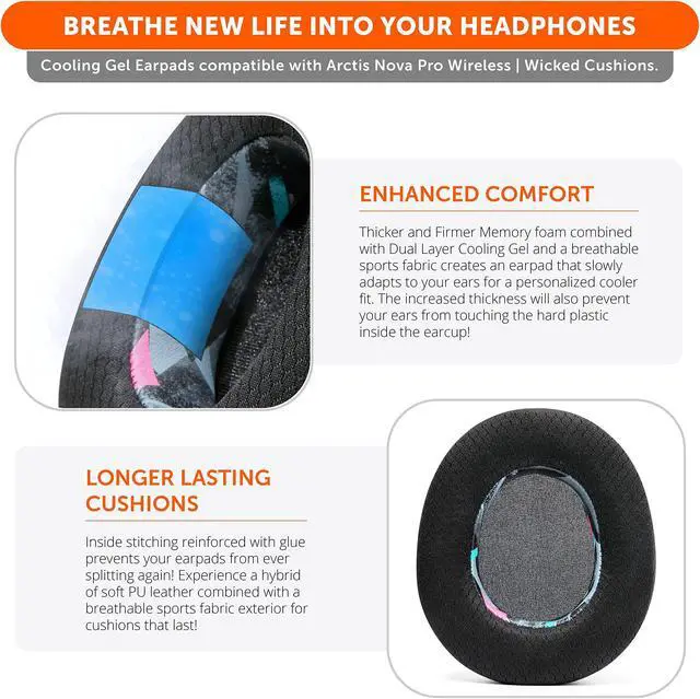 Alt view image 4 of 5 - WC Earpad and Upgraded Silicone Headband Combo for Nova Pro Wireless Headphones | Cooling Gel Earpads & Matching Design Headband for Epic Gaming | 90's Black