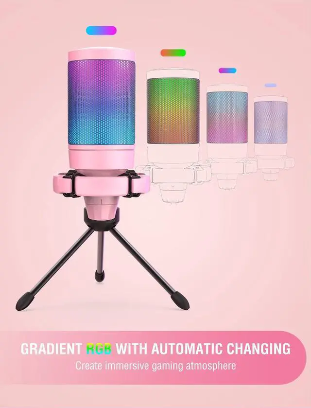 Alt view image 3 of 5 - FIFINE USB Gaming PC Microphone, Over-Ear 3.5mm/6.35mm Headphones, RGB Computer Condenser Desktop Mic with Quick Mute, Mic Gain, Monitoring Wired Headphones on PS4/PS5, for YouTube Video-Pink (A6P+H8)