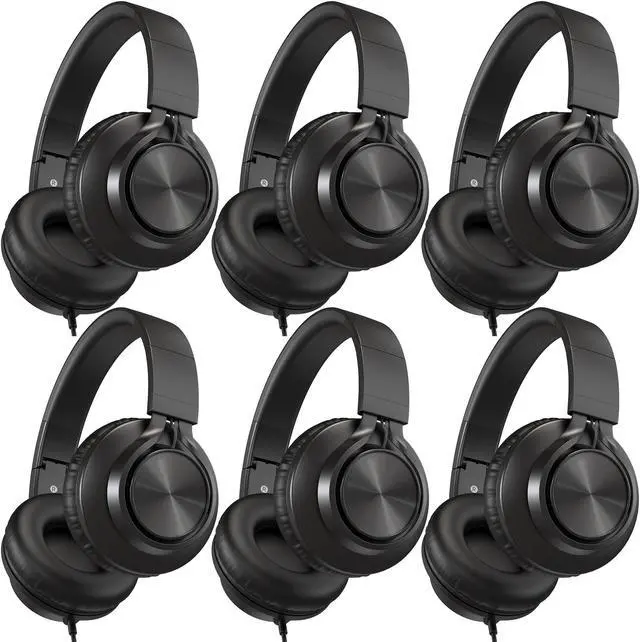 Main image of AILIHEN Kids Headphones Wired for School Bulk, 6 Pack Headsets with Microphone for K-12th Grade Classroom, Students, Teens, 3.5mm Jack for Chromebook, Computer, Laptop (Black)
