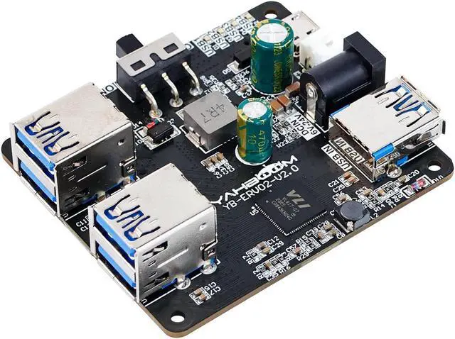 Main image of Yahboom 4 Port USB 3.0 Hub for Raspberry Pi Jetson Nano ROS Robot, Compatible with USB 3.0/2.0/1.1 Driver-Free Plug&Play, Onboard External USB-A5V (Micro-USB)9~24V Power Port, for High-Power Device