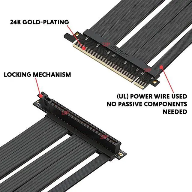 Alt view image 3 of 5 - LINKUP {50 cm) PCIE 3.0 16x Shielded Extreme High-Speed Riser Cable Port Extension PCIE Card|Black|Right Angle|3.0 Gen3 Compatible