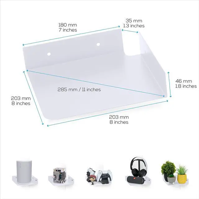 Alt view image 3 of 5 - 8" Metal Corner Wall Mount Shelf for Baby Monitors, Security Cameras, Sonos Speaker, Also For Wif Routers, Decor, Plants, Router, Photos, Kitchen, Bathroom, Cable Box & More, Universal (White)