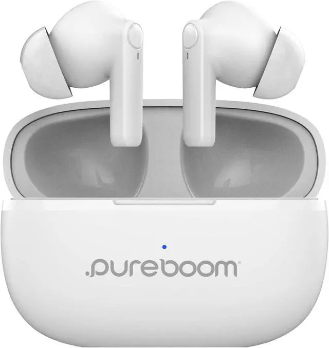 Main image of PureGear PureBoom Wireless Earbuds for Enhanced Sound, Touch Control Stereo Headphones in Ear Built-in Mic for iPhone/Android Phones/TV/Laptops, More Devices (White) Lifetime Replacement Coverage