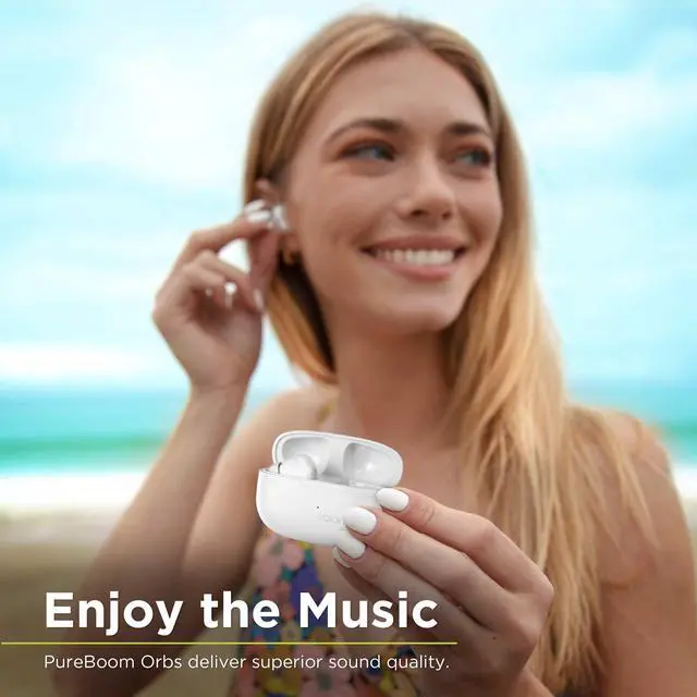 Alt view image 2 of 5 - PureGear PureBoom Wireless Earbuds for Enhanced Sound, Touch Control Stereo Headphones in Ear Built-in Mic for iPhone/Android Phones/TV/Laptops, More Devices (White) Lifetime Replacement Coverage