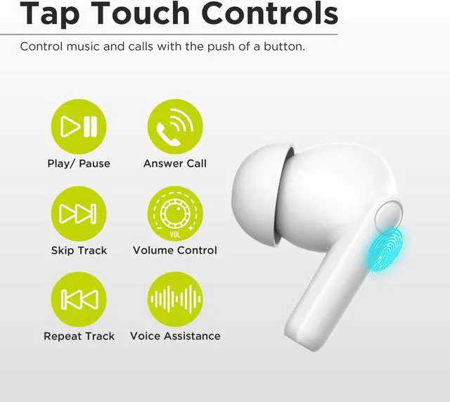 Alt view image 5 of 5 - PureGear PureBoom Wireless Earbuds for Enhanced Sound, Touch Control Stereo Headphones in Ear Built-in Mic for iPhone/Android Phones/TV/Laptops, More Devices (White) Lifetime Replacement Coverage