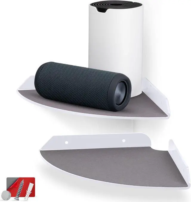 Main image of 2-Pack 8.5 Small Corner Shelf Wall Mount for Baby Monitors, Cameras, Speakers, Sonos, Decor, Plants, Photos, Kitchen, Bathroom, Routers, Cable Box & More Universal Holder Acrylic Floating Shelves