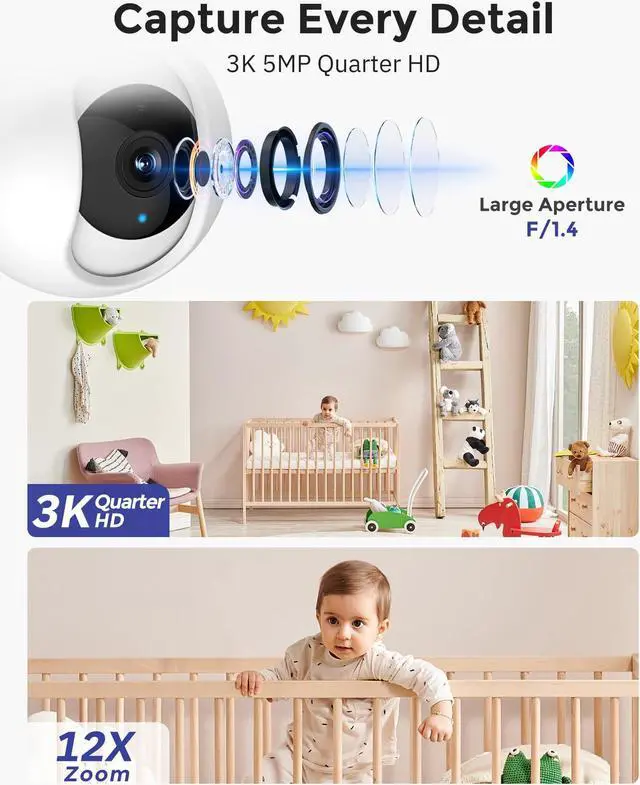 Alt view image 2 of 5 - Hugolog 3K Indoor Camera+2K Light Bulb Security Cameras Wireless Outdoor - 2.4GHz Cameras for Home Security Indoor with AI Motion Detection,Starlight Color Night Vision, 360°Auto Tracking