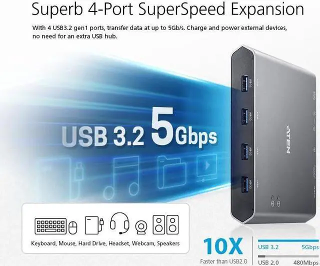Alt view image 4 of 5 - ATEN US3311 2-Port USB-C KVM Switch 2 PC 1 Monitor DisplayPort Out - 8K / 4K - 144hz 120Hz 60Hz 4-Port USB 3.2 DP 1.4 PD 3.0 for Windows PC and Mac