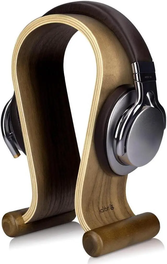 Main image of kalibri Wooden Omega Headphone Stand - Universal Headset Wood Hanger - Holder for Gaming Headsets DJ Studio Headphones & Earphone Display - Walnut