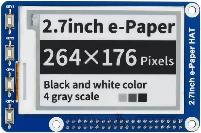 Main image of waveshare 2.7inch E-Ink Display HAT Compatible with Raspberry Pi 4B/3B+/3B/2B/B+/A+/Zero/Zero W/WH/Zero 2W Series Boards 264x176 Resolution SPI Interface