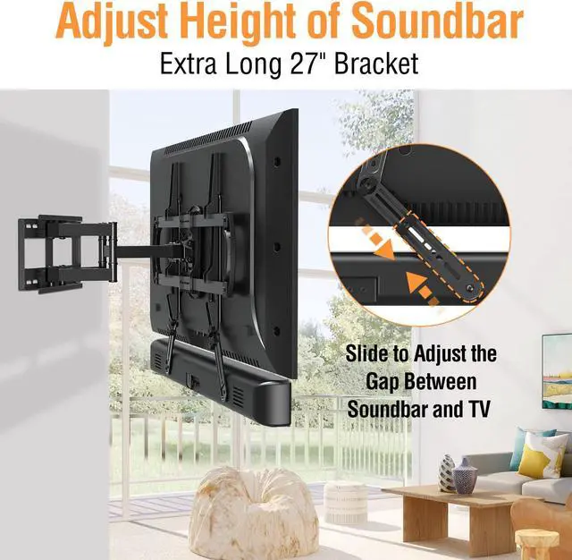 Alt view image 2 of 5 - ELIVED Soundbar Mount, Sound Bar TV Bracket, for Mounting Above or Under TV, Fits Most Sound Bars Up to 15 Lbs, Tool-Free Knob Adjustable, for 23-90" TVs with Detachable Extension Arms and L-Brackets
