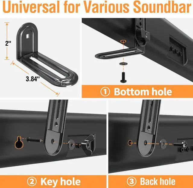 Alt view image 5 of 5 - ELIVED Soundbar Mount, Sound Bar TV Bracket, for Mounting Above or Under TV, Fits Most Sound Bars Up to 15 Lbs, Tool-Free Knob Adjustable, for 23-90" TVs with Detachable Extension Arms and L-Brackets