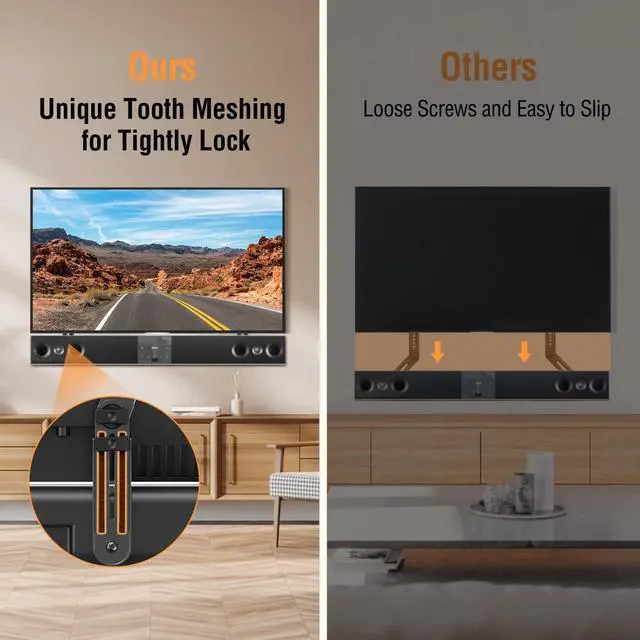 Alt view image 3 of 5 - ELIVED Soundbar Mount, Sound Bar TV Bracket, for Mounting Above or Under TV, Fits Most Sound Bars Up to 15 Lbs, Tool-Free Knob Adjustable, for 23-90" TVs with Detachable Extension Arms and L-Brackets