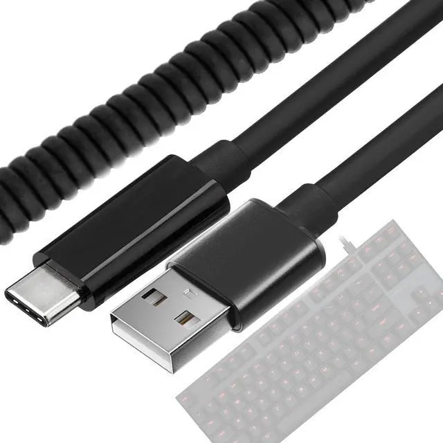 Main image of AJKTHGE Type C Mechanical Keyboard Cable, Gaming Keyboard Cable, Coiled & Double-Sleeved Mechanical Keyboard Cord for USB C Mechanical Keyboards (Black)