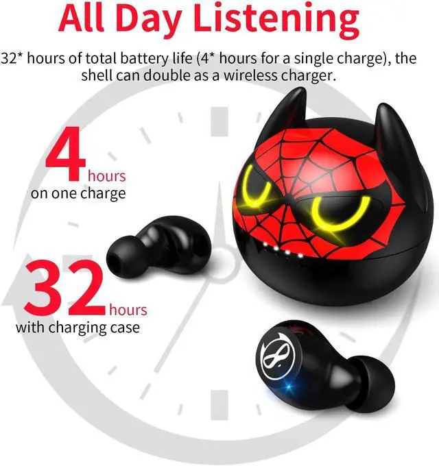 Alt view image 4 of 5 - AMAFACE Wireless Earbuds for Youth Guys, Truly Wireless Headphones Stereo Sound in-Ear with Mic Touch Control, Sweat-Proof Bluetooth 5.1 Noise Reduction Earphones with Cartoon Red Charging Case.