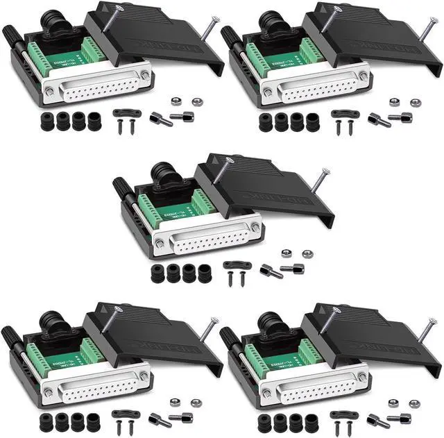 Main image of ANMBEST 5PCS DB25 Solderless Connector, RS232 D-SUB Serial to 25-pin Port 16mm Thinner Terminal Female Adapter Breakout Board with Case Long Bolts Nuts
