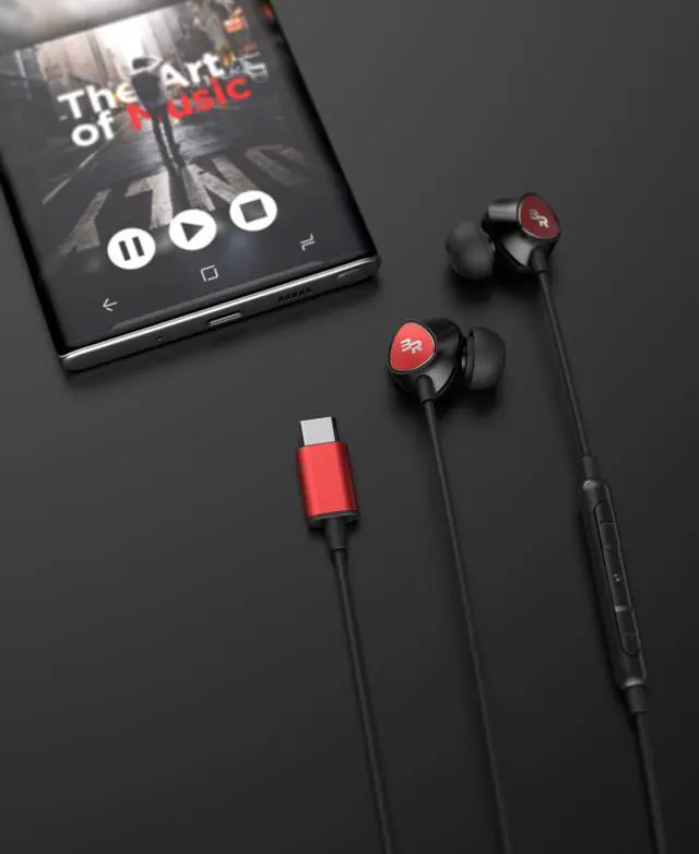 Alt view image 4 of 5 - Bolle & Raven Thore USB Type C Earbuds | in Ear Wired Headphones with Microphone Remote | for S21 / S22 / S23 / S24 / S25 Ultra, Pixel 4/5 XL/6/6a/7/8 Pro, iPad Pro - Red