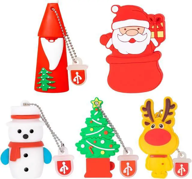 Main image of 5 Pack USB Flash Drive Christmas Style 16GB New Year Gifts for Family and Friends, BorlterClamp USB 2.0 Drive Memory Stick of Santa Claus Christmas Tree Snowman Patterns Cute Pen Drive